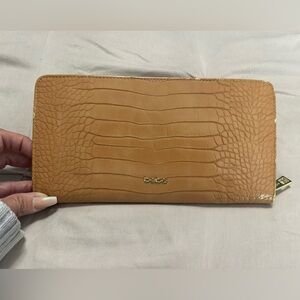 Bebe Camel Crocodile Embossed Clutch with Gold Chain